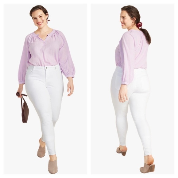 ➕ Old Navy White Rockstar Mid Rise Skinny Jeans Women’s Size 16 - Picture 1 of 7